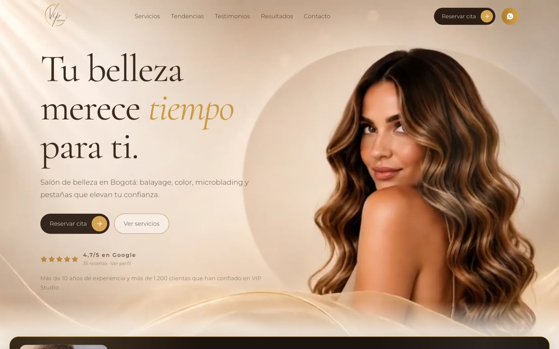 VIP Studio Peluquería — Sitio de salón de belleza premium que agenda citas
